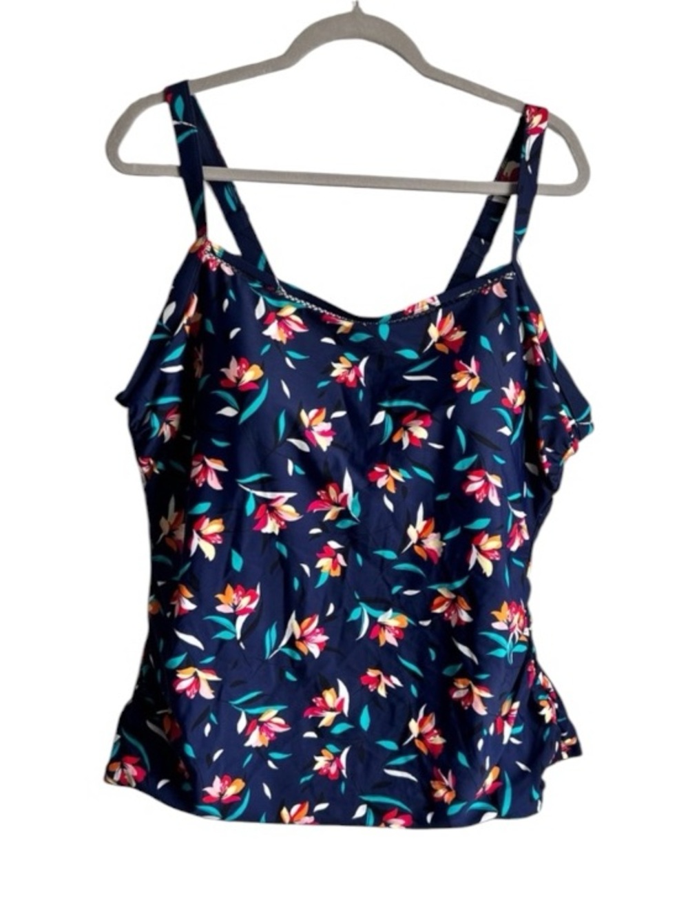 Krista Floral Plus Size Tankini Swim Top Navy Blue 2X